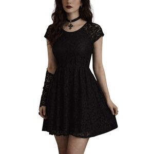 Adam Levine Black Lace Mini Dress NWT Cap Sleeve Lined Large Goth Cocktail Glam